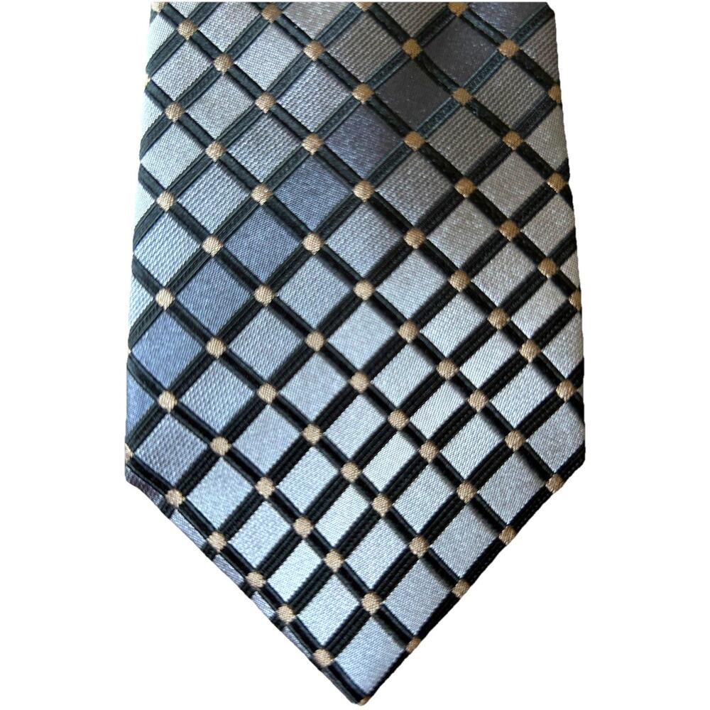 VTG Y2K Kenneth Cole Reaction Silk Tie Silver Black Diamond Shiny Classic 3.5”